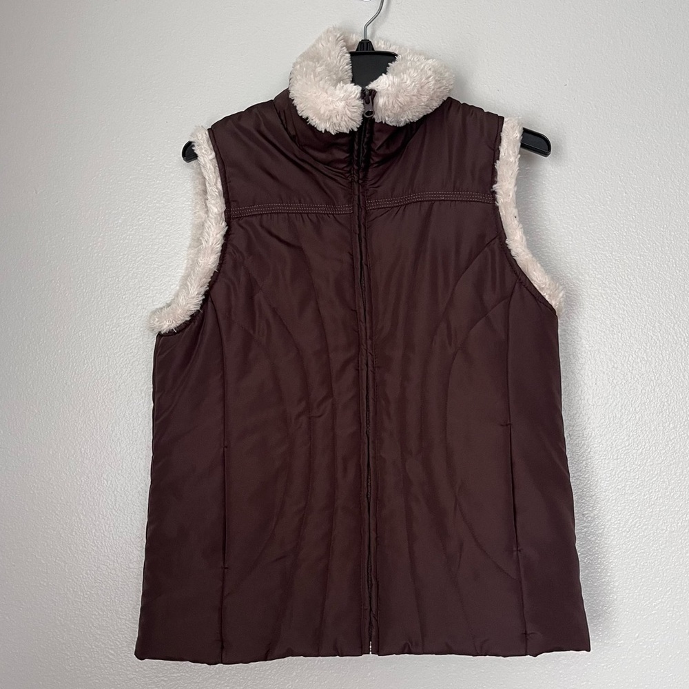 Carolyn Taylor Women's Jacket Size S Vest Puffer Winter Zip Brown Faux Fur Lined